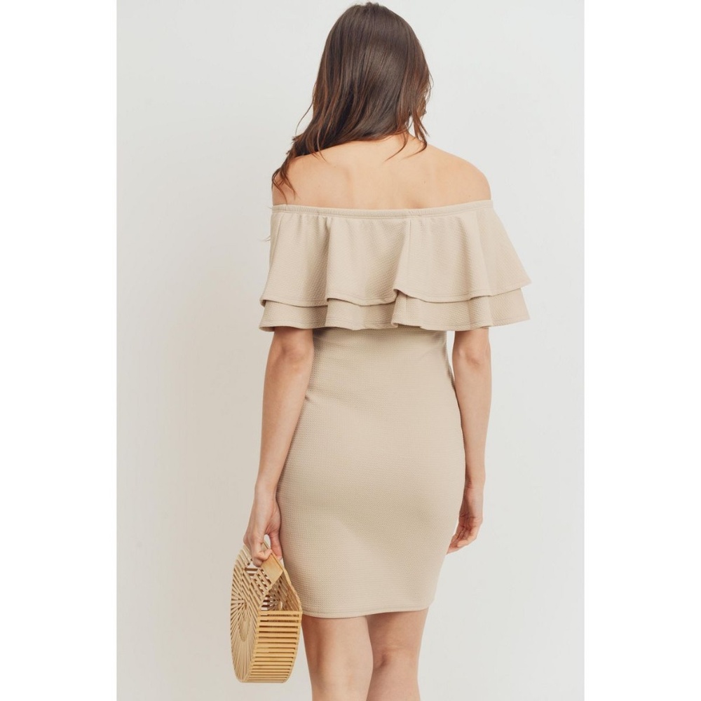 Off Shoulder Double Ruffle Maternity Dress - Picture 2 of 4